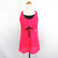 アディダス adidas タンクトップ メッシュ レイヤード Ｓ ピンク×ブラック スポーツウェア ※EKM