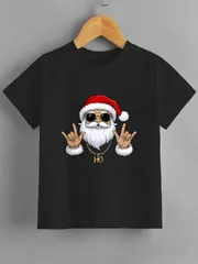 【送料無料】ジュニア キッズ クリスマスヒップホップサンタプリントTシャツ 熱転写3DプリントTシャツ  パロディ 子供服 男の子 女の子 小学生 中学生  半袖 トップス スポーツ キャンプ 夏服 コットン100%