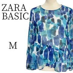 ★美品 ZARA BASIC ザラベーシック 青系の柄物 ブラウス M