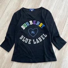 BURBERRY BLUE LABEL バーバリーブルーレーベル トップス 黒 ロゴ 刺繍 レディース 38 M相当 コットン 綿100% Vネック 日本製 Y2K Archive 平成ギャル