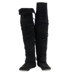 【最大30％OFF★ウィンターセール】セルジオロッシ Sergio Rossi ブーツ ニーハイ ♯35 レースアップ ブラック ゴールド レディース 中古