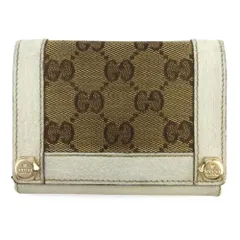 【最大30％OFF★新春セール】グッチ GUCCI カードケース GGキャンバス ベージュ ブラウン ホワイト 白 ゴールド レディース 中古