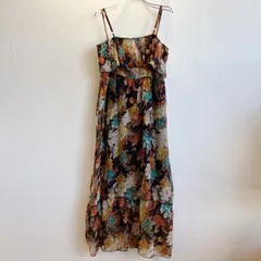 良品✨ ラティーナ LATINA キャミ ワンピース レディース ロング マキシ フレア ノースリーブ シャーリング Aライン 花柄 総柄 ボタニカル 薄手 ティアード 透け感 体型カバー リゾートコーデ エスニック 茶色 ブラウン