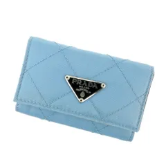 【最大30％OFF★ウィンターセール】プラダ PRADA キーケース トライアングルロゴ キルティング ステッチ ブルー ブラック シルバー レディース 中古