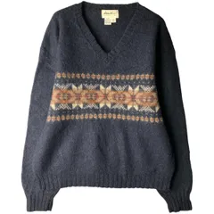古着 00年代 エディーバウアー Eddie Bauer 総柄 フェアアイル柄 Vネック ウールニットセーター USA製 メンズM相当/eaa597286