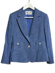 ジュンアシダ jun ashida ジャケット 9 ツイード ウール シルク リネン ブルー 絹 麻 青 長袖 上着