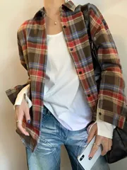 チェックシャツ 春新作 チェックシャツ アウター (ニジ NB)