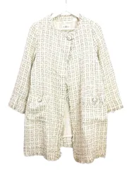 グレースコンチネンタル GRACE CONTINENTAL ツイード コート ノーカラー フリンジ 38 オフホワイト ベージュ系 アウター 上着