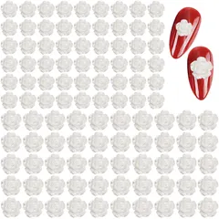 ネイルパーツ 花 200個セット 立体 白い花 パール風 バラ カメリア 椿 3dパーツ 6mm 8mm ホワイト お花パーツ デコパーツ ジュエリーパーツ ネイルアート ジェルネイル レジン (ホワイト)