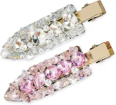 HELIANG ヘアクリップ ヘアアクセサリー レディース 2本セット ミニ ラメ グリッター 可愛い おしゃれ 誕生日 プレゼント 女性用 キラキラピン (ピンク，ホワイト)