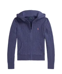 ポロ ガールズ ケーブル ジップアップ ニット フーディー L Classic ブルー