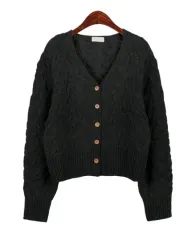 ケーブル編みニット カーディガン ブラック