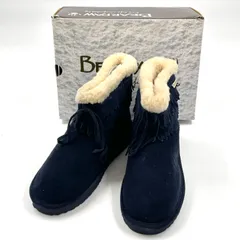 OG25 【美品】BEARPAW ベアパウ　ティッスル　ムートンブーツ　ショートフリンジ　牛革　羊毛　ネイビー　レディース　ブーツ　8