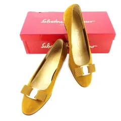 【最大30％OFF】サルヴァトーレフェラガモ Salvatore Ferragamo パンプス ヴァラリボン ♯5ハーフC ラウンドトゥ キャメル×ゴールド系 レディース 中古