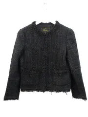 23区 オンワード樫山 Heritage Classic ファンシー ツイード ノーカラー ジャケット 38 ネイビー Jules TOURNIER 上着 アウター