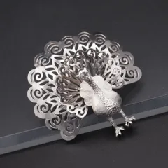 J989 ブローチ クジャク 孔雀 大ぶり シルバー デザイン コスチュームジュエリー