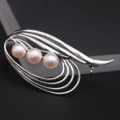 J958 本真珠 6.8mm3珠 パール SILVER刻印 ブローチ デザイン シルバー コサージュ 6月誕生石