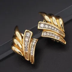 J536 NINA RICH ニナリッチ イヤリング ラインストーン ゴールド デザイン コスチュームジュエリー