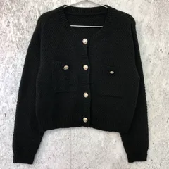 GRL グレイル ゴールド ボタン ショート丈 ニット カーディガン ブラック Fサイズ ◇〇