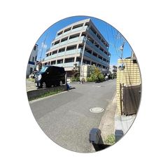 ガレージミラー貼り付けタイプ カーブミラー家庭用 曲面率:380R 丸型 直径:25.5cm 強力両面テープ付き