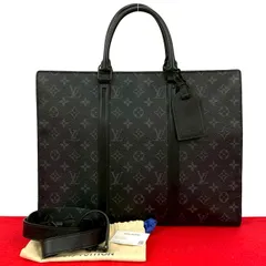 極 美品 LOUIS VUITTON ルイヴィトン サックプラ ホリゾンタル モノグラム エクリプス レザー 2way ビジネスバッグ ショルダーバッグ 33700