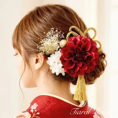 髪飾り 卒業式 成人式 赤 ダークレッド振袖  ハンドメイド[金箔2枚付]プリザ/紫陽花 袴 水引