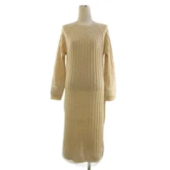 シップス SHIPS ニット ワンピース ロング クルーネック 長袖 レース ベージュ