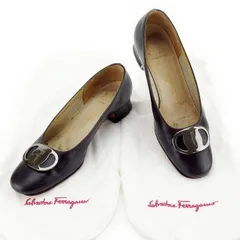 【最大30％OFF★ウィンターセール】サルヴァトーレフェラガモ Salvatore Ferragamo パンプス ヴァラ金具 ♯6ハーフC スクエアトゥ ダークブラック×ブラックシルバー レディース 中古