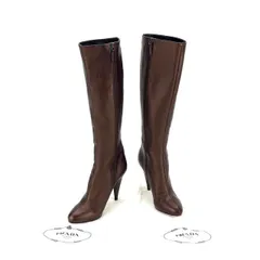 【最大30％OFF】プラダ PRADA ブーツ ロング ♯35ハーフ ハイヒール ブロンズ レディース 中古