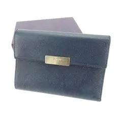 【最大30％OFF】プラダ PRADA 三つ折り財布 ロゴプレート ダークネイビー×シルバー レディース 中古
