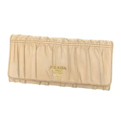 【最大30％OFF】プラダ PRADA 長財布 ギャザー ベージュ×ゴールド レディース 中古
