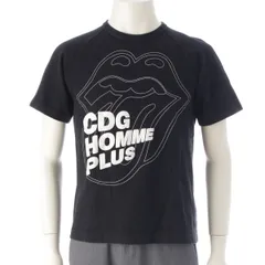 コムデギャルソンオムプリュス コットン リップ&タン ロゴ サーマル 半袖Ｔシャツ トップス AD2005 05AW ブラック ホワイト M【中古】