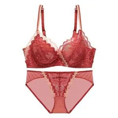【新品】 [select shop Tomorrow] 下着 レディース 上下 セット ノンワイヤーブラ 盛り 谷間 メイク ショーツ レース (レッド, M)
