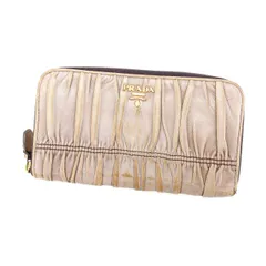 【最大30％OFF】プラダ PRADA 長財布 ロゴ×ギャザー グレーベージュ×ゴールド系 レディース 中古