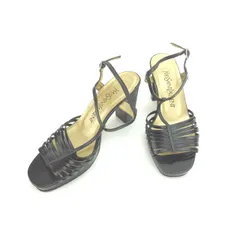 【最大30％OFF★ウィンターセール】イヴ・サンローラン YVES SAINT LAURENT サンダル Tストラップ ♯36 チャンキーヒール ブラック×ゴールド レディース 中古