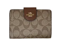 COACH (コーチ) シグネチャー コーナージップ ウォレット 二つ折り財布 レザー ブラウン レディース/199