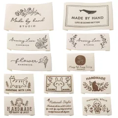 ハンドメイド用 タグ 12種セット 綿 ロゴ ワッペン ラベル お花 猫 フラワー ネコ コットン かわいい おしゃれ DIY 縫製 手作り 手芸 ポーチ/衣類/帽子などに飾り Handmade 英文 (A)