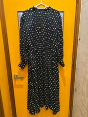 【G4-41】◇ PLST サイズM ワンピース　インナー付き　黒色　水玉