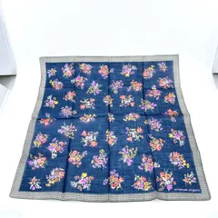 Emanuel Ungaro　エマニュエル ウンガロ ハンカチ　スカーフ　コットン　花柄　フラワー　ネイビー系