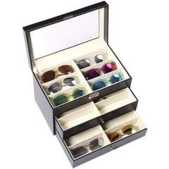 メガネ　サングラス　収納ボックス　18個　18本　収納　カーボン調 コレクション　収納ケース　展示　ディスプレイ　レザー風