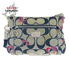 COACH コーチ シグネチャー ブラック ピンク シルバー金具 キャンバス ショルダーバッグ ポシェット 斜め掛け可能 レディース 400766【中古】