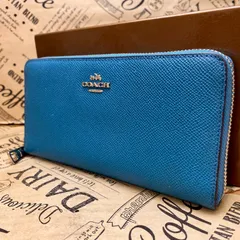 コーチ 長財布 ラウンド 青 カード 札入れ 小銭 FY335