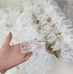 RMY.H オーガンジーリボン 浴衣 帯 飾り ブーケ レース生地 フリル ハンドメイド (ホワイト,  2m)