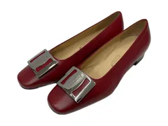 サルヴァトーレフェラガモ Salvatore Ferragamo スクエアトゥ フラット パンプス ヴァラ金具 レディース靴 パンプス ワインレッド 601sh-66