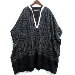 サスクワッチファブリックス SASQUATCH fabrix リネン ウール 刺繍 ポンチョ PRIMITIVE NEEDLEWORK PONCHO ブラック ホワイト 黒 白 F 18AW-JKL-002のサムネイル