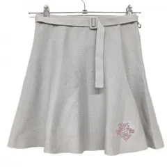 【超美品】デサントゴルフ ニットスカート ライトグレー ラインストーンロゴ ベルト付き 後ろ刺しゅう レディース S ゴルフウェア DESCENTE