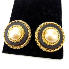 【最大30％OFF★ウィンターセール】シャネル CHANEL イヤリング ビッグパール ｳﾞｨﾝﾃｰｼﾞ ブラック×ゴールド レディース 中古