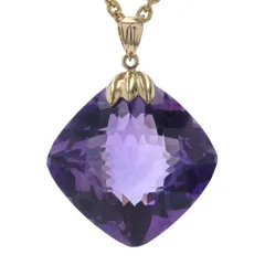 K18YG イエローゴールド ネックレス アメジスト スクエア 多面カット 大粒 50cm【新品仕上済】【zz】【中古】