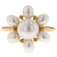 K18YG イエローゴールド リング パール 真珠 7.0mm 3.8mm 7粒 花 フラワー デザイン 指輪 10号【新品仕上済】【zz】【中古】