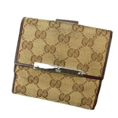 【最大30％OFF】グッチ GUCCI 二つ折り財布 ＧＧキャンバス ブラウン×ベージュ レディース 中古